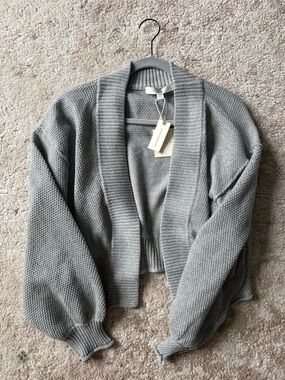 Anthropologie Cozy Gray Open-Front Knit Cardigan Sweater